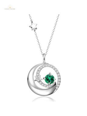 Sterling Silver Moon and Star Birthstone Pendant Necklace